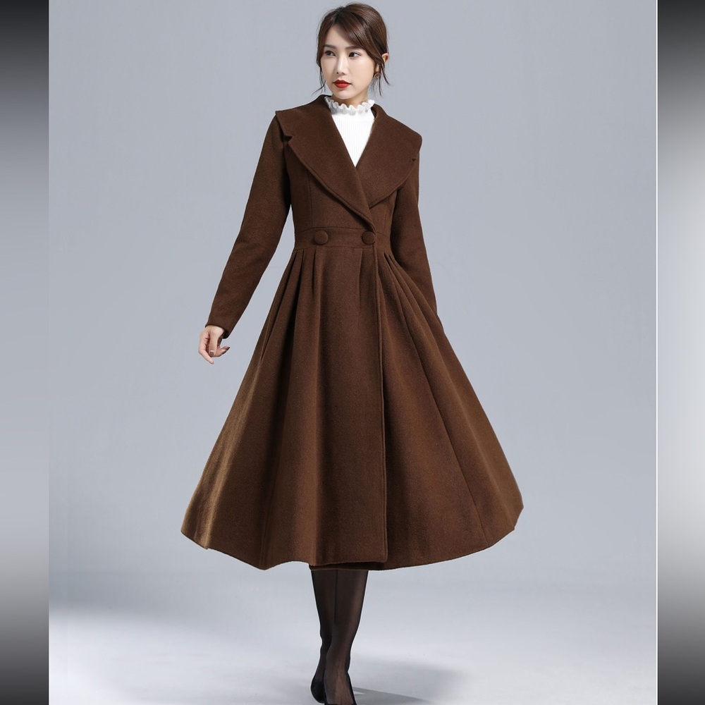 1950s Inspired Brown Wool Swing Coat